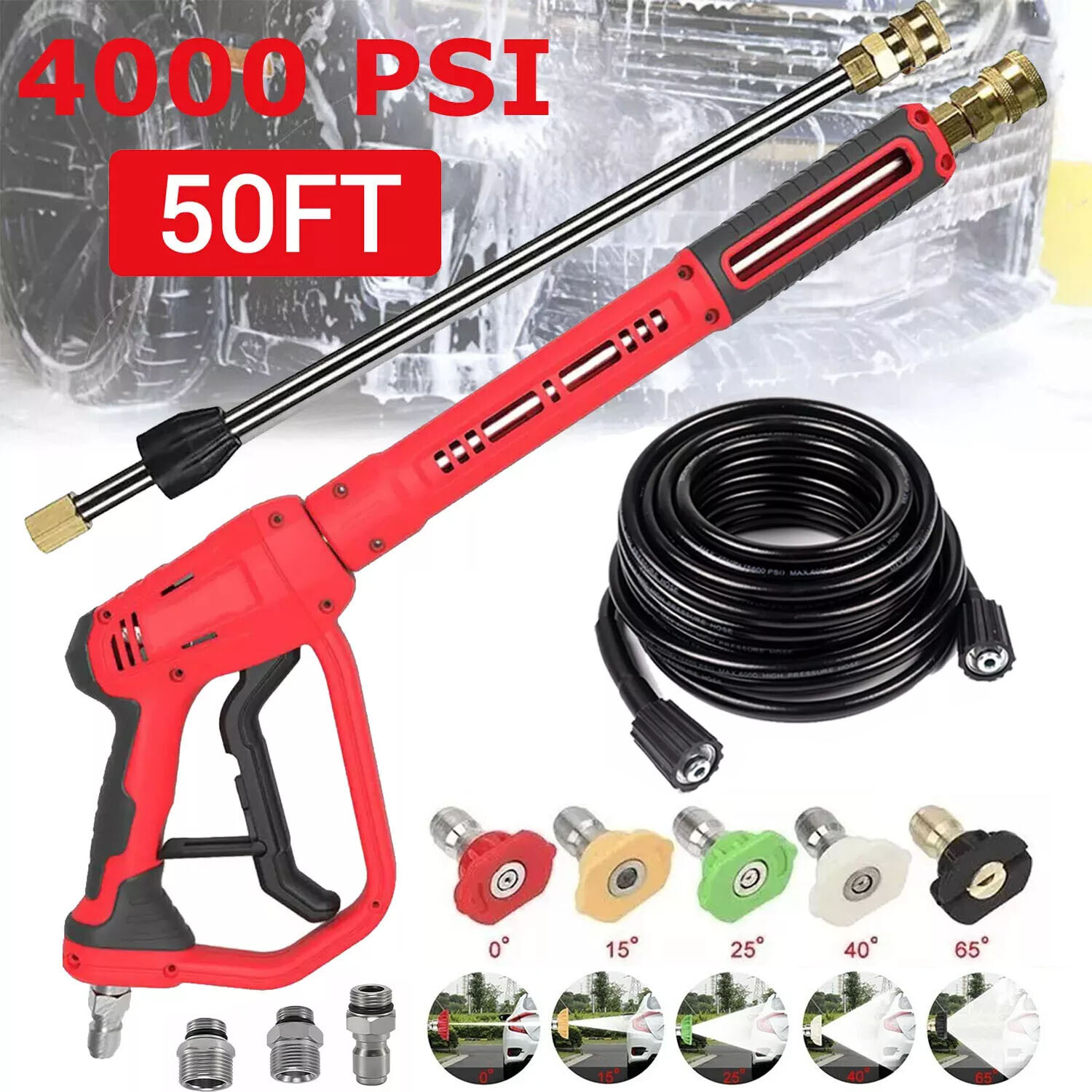 High Pressure 4000PSI Car Power Washer Gun Spray Wand Lance Nozzle and Hose Kit