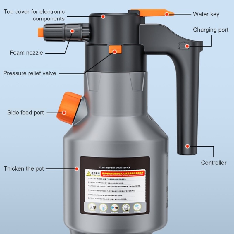 2Liters Electric Foam Sprayer Car Washing Foam Sprayer Can USB C Rechargeable