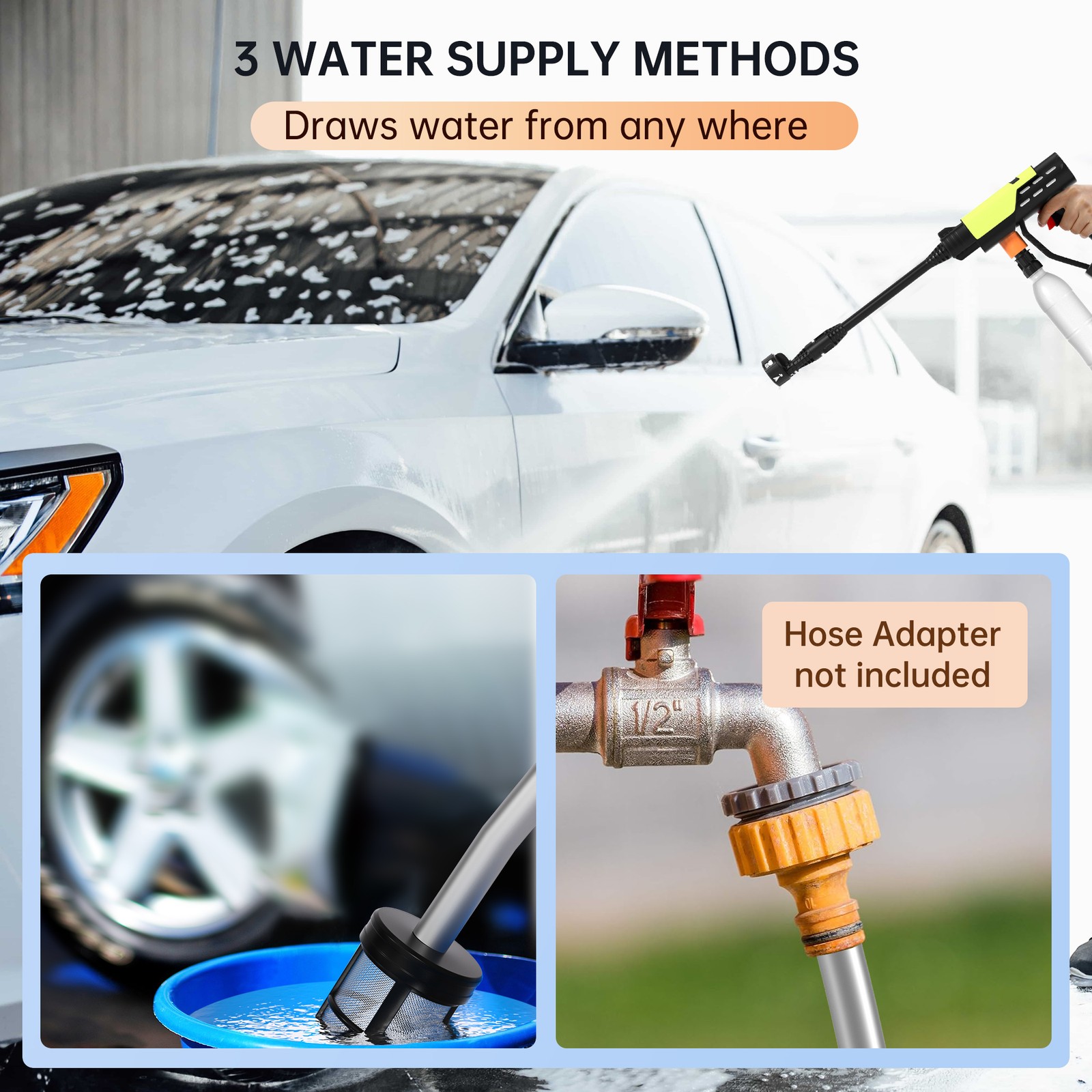 6in1 Cordless Electric High Pressure Water Spray Gun W/ 3 function levers
