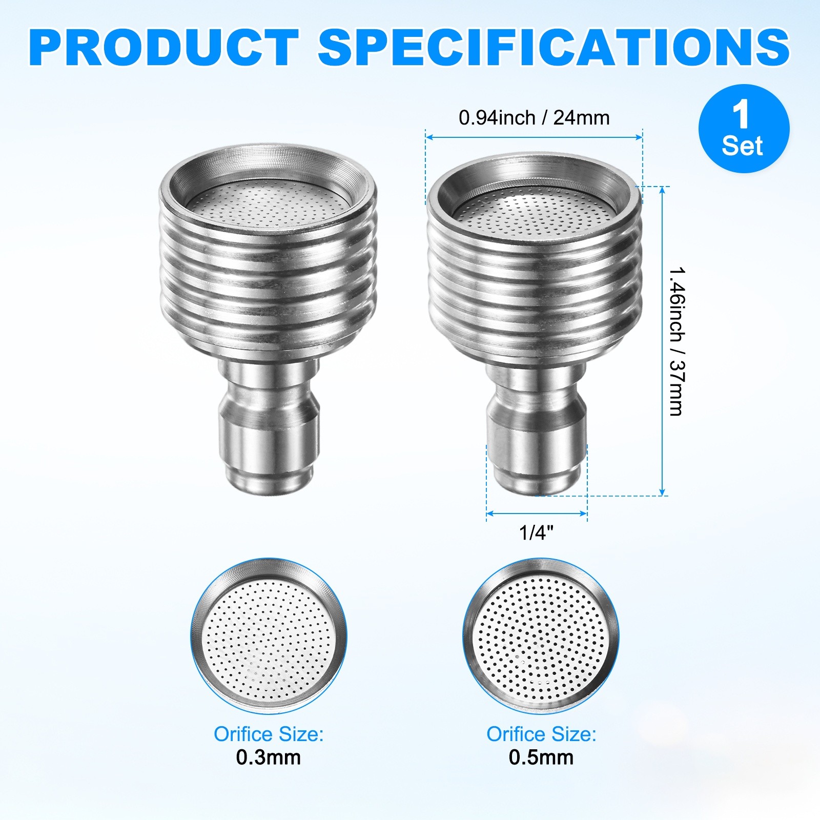 2-Pack Pressure Washer Nozzle Tips for Soft Wash, 0.3/0.5mm Soft Rain Head