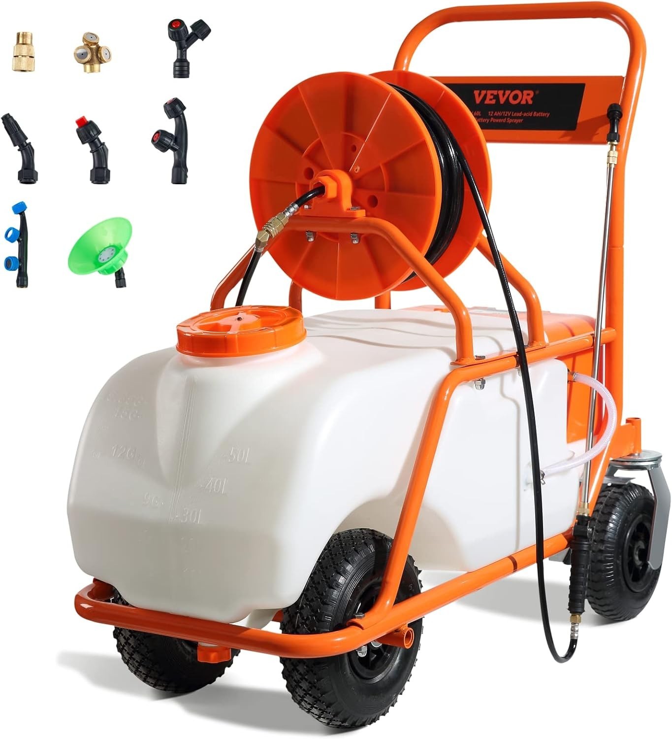 VEVOR 15-Gallon 12-volt Battery Operated Plastic Push Sprayer with Adjustable Sp