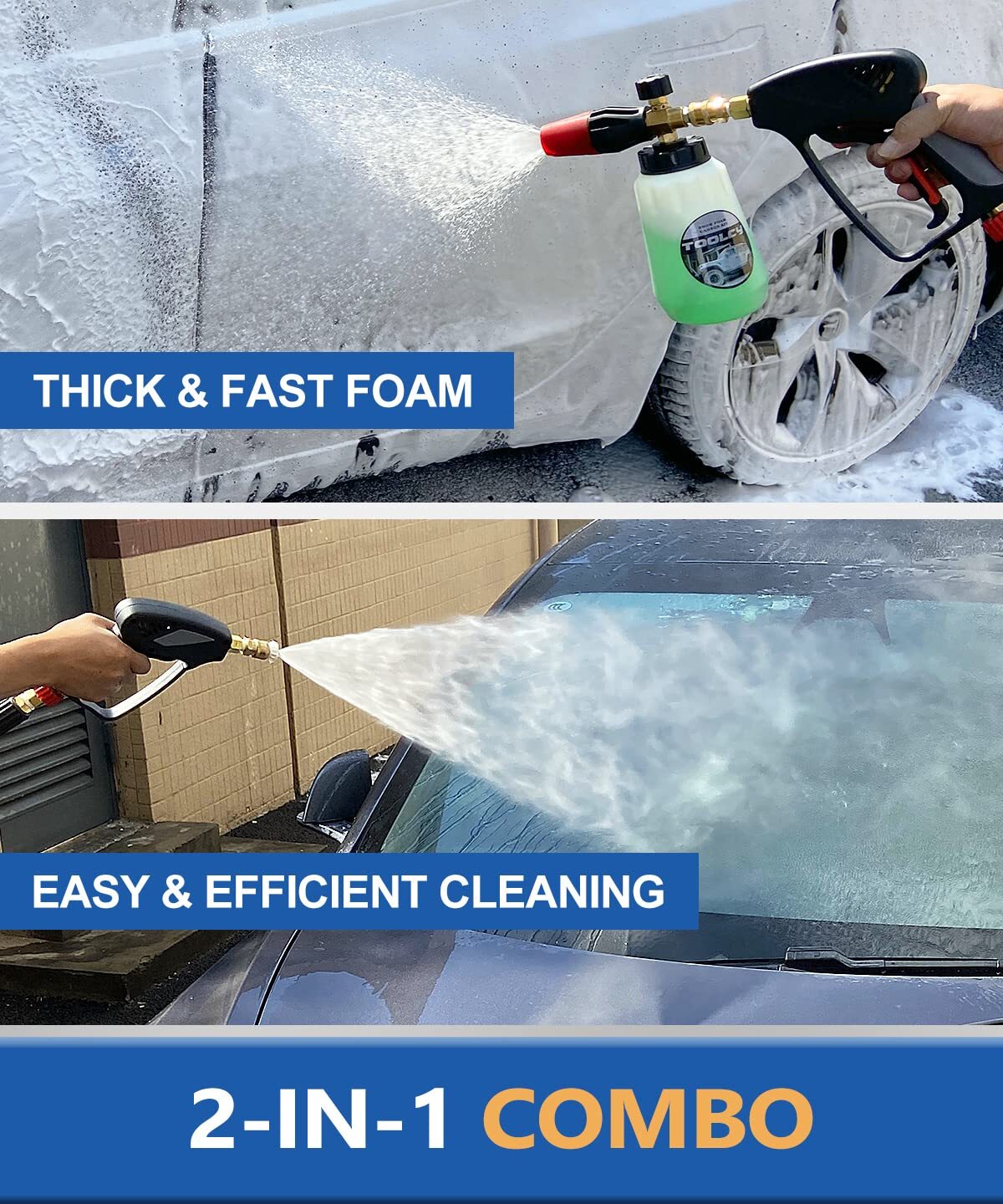 Foam Cannon Kit With Pressure Washer Gun 5000 Psi 5 Nozzle Tips 1/4″ Quick Conne