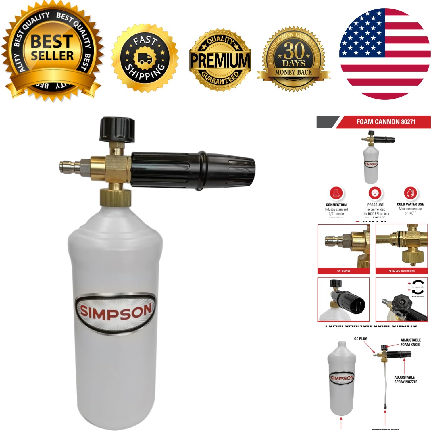High-Performance 1L Foam Cannon for Pressure Washers – Adjustable Foam Thickness