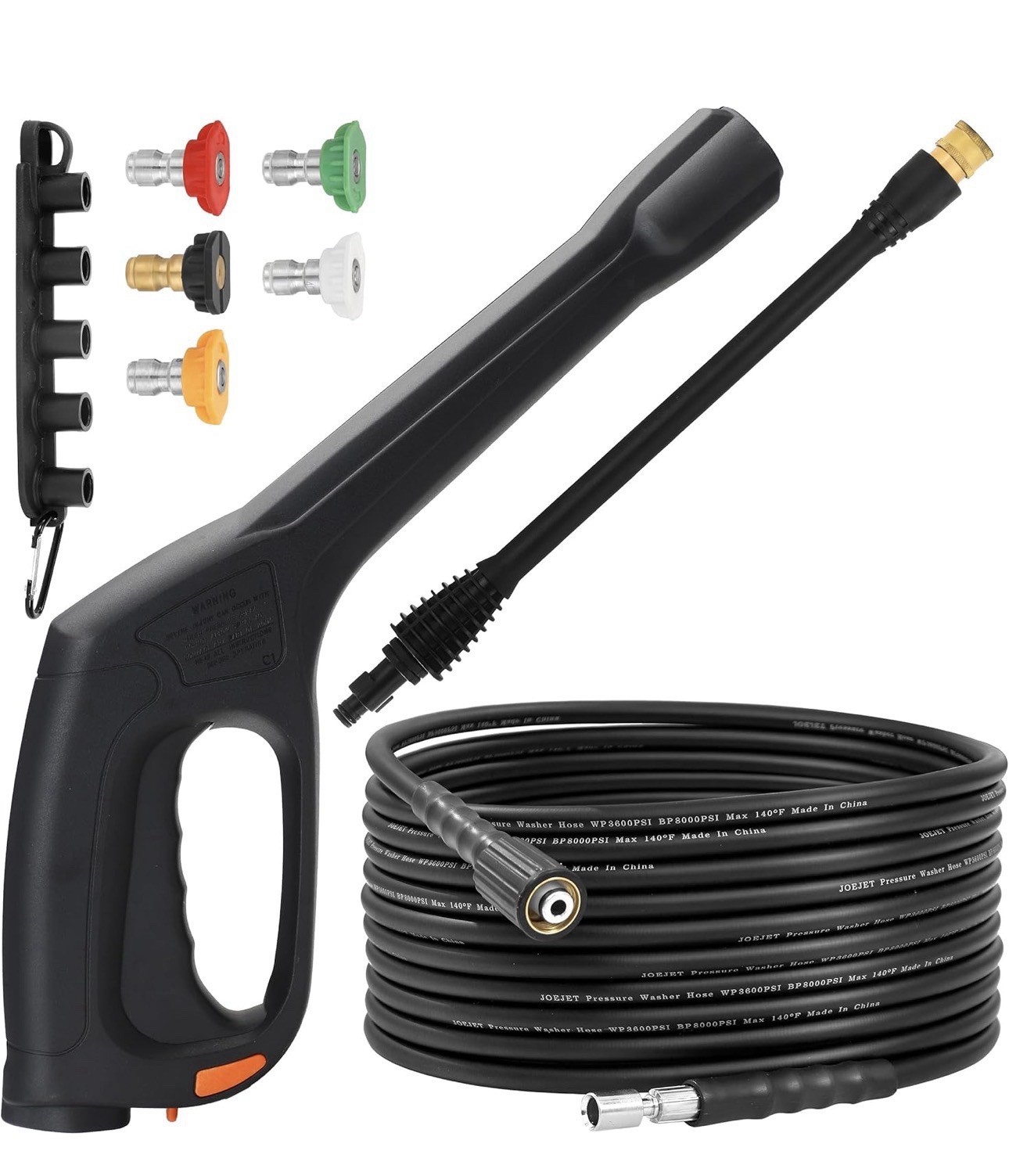 JOEJET Pressure Washer Spray Gun and Hose 32FT, Extension Wand and 5 Nozzle Tips