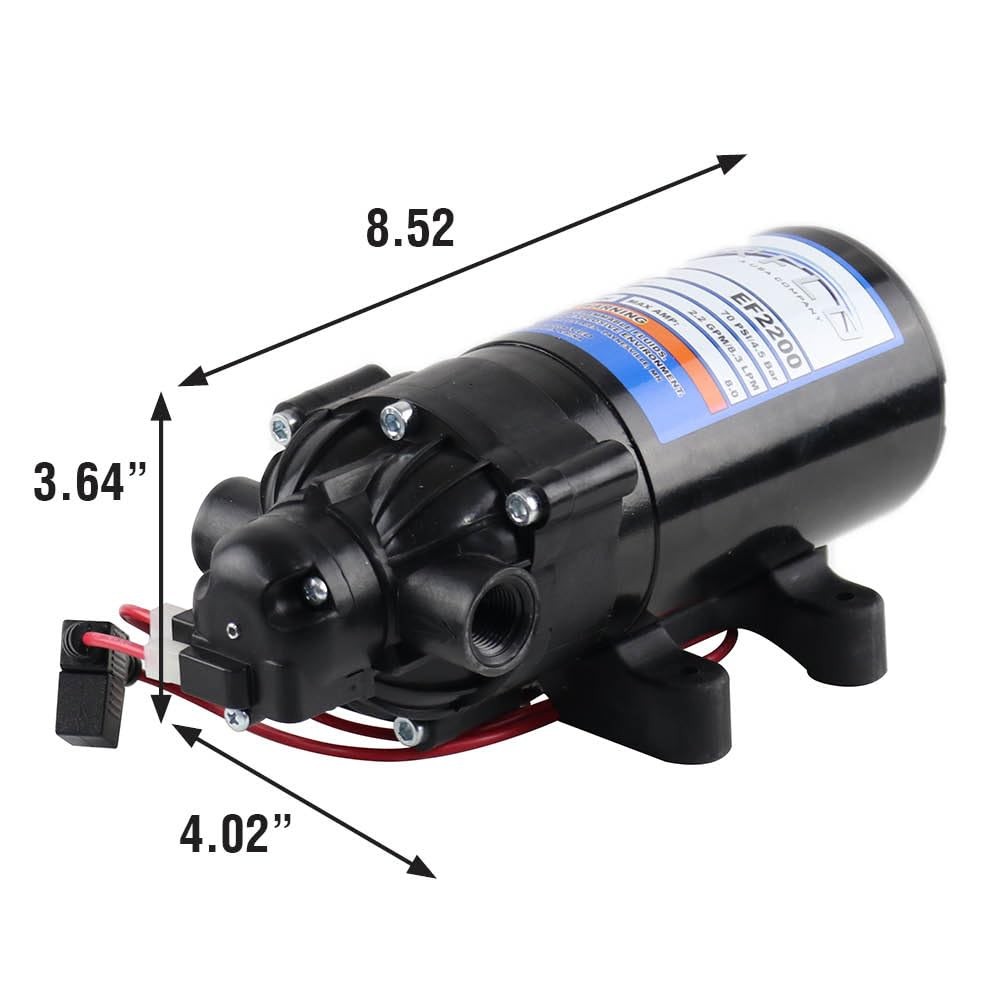Everflo 12V On-Demand Diaphragm Sprayer Pump – 2.2GPM, 70 PSI, 3/8″ FNPT Ports..