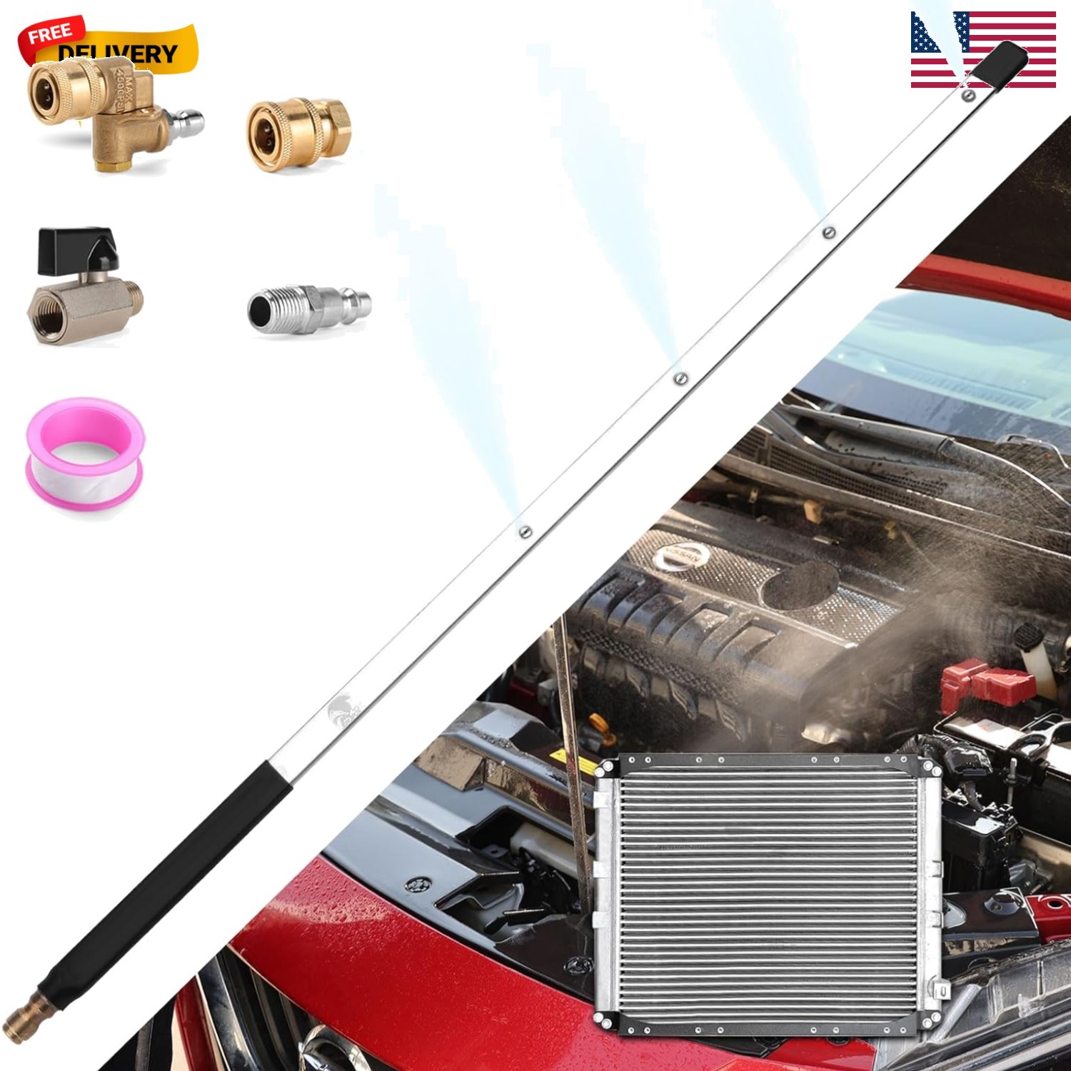 24 Inch Pressure Washer Wand for Car Radiator Cleaning Tools, Dual-Use Radiat…