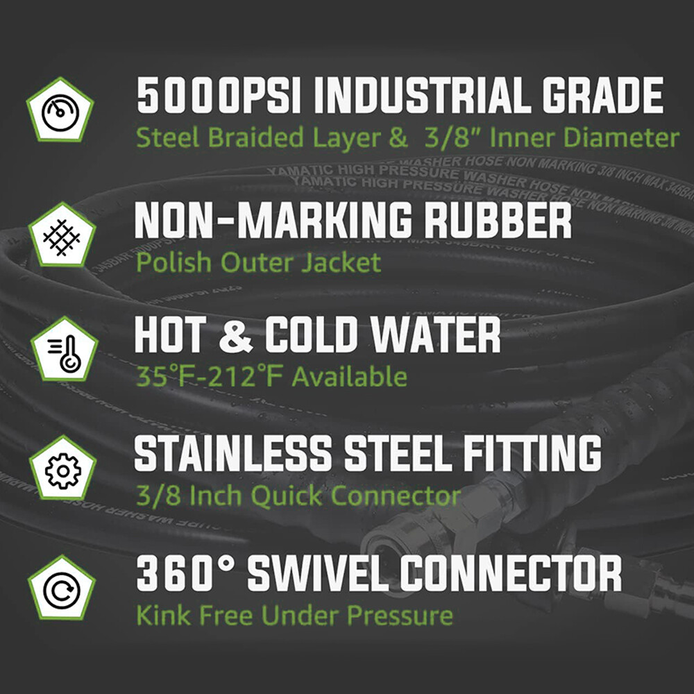 YAMATIC 3/8″ 5000 psi Hot Water Pressure Washer Hose Rubber Power Washer Hose