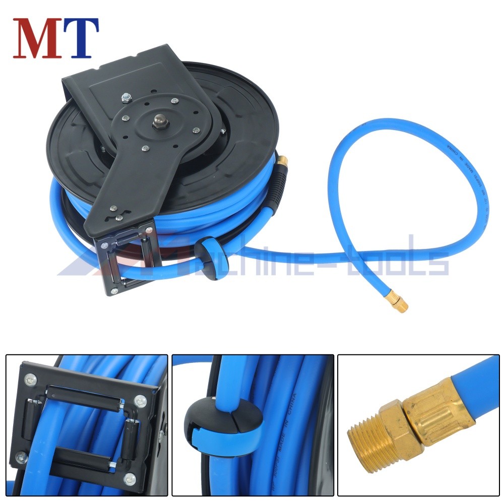 Air Hose Reel 1/2 in x 50 ft Wall Mount Auto Rewind Retractable Reel W/ Air Hose