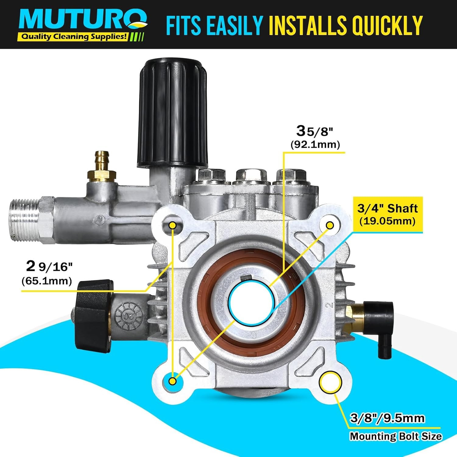 3/4″ Shaft Horizontal Pressure Washer Pump, Easy Adjust 2000-3000 PSI, 2.5 GP…
