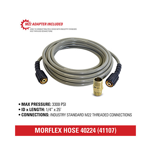 Simpson 41107 Morflex Pressure Washer Hose, Rated Up to 3200 PSI, 1/4 In. x 25