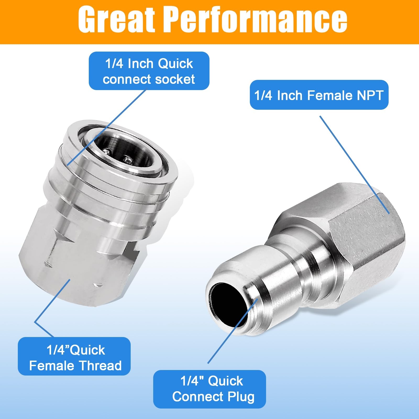 4 Pack 1/4 Inch Pressure Washer Quick Connect Fittings, Stainless Coupler Set
