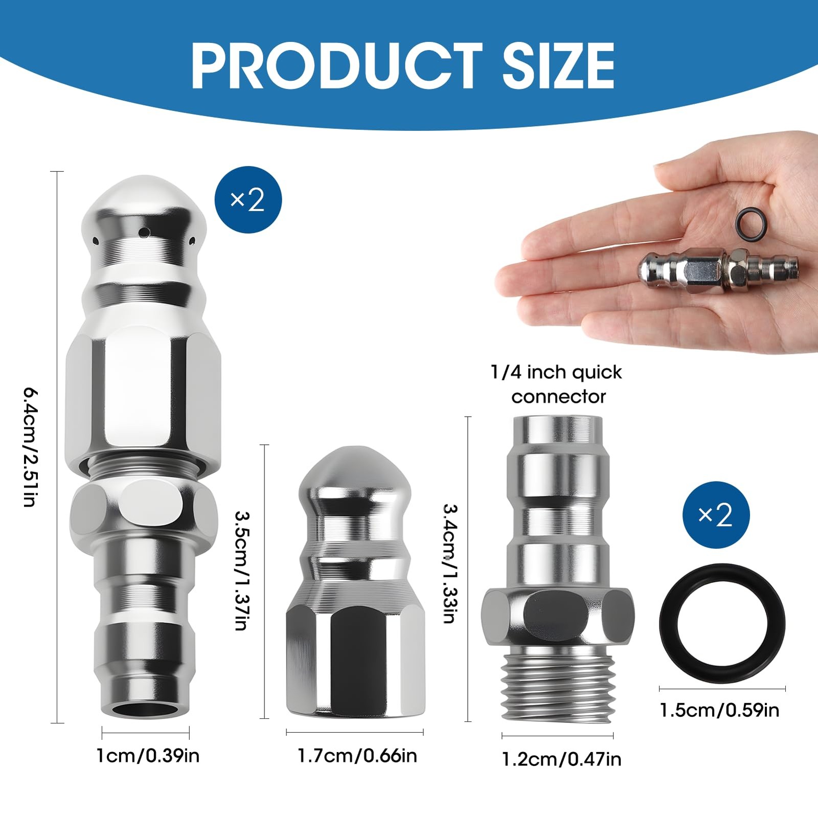 Uelkr Sewer Jetter Nozzle, Pressure Washer with 0.804 cubic inches, Silver