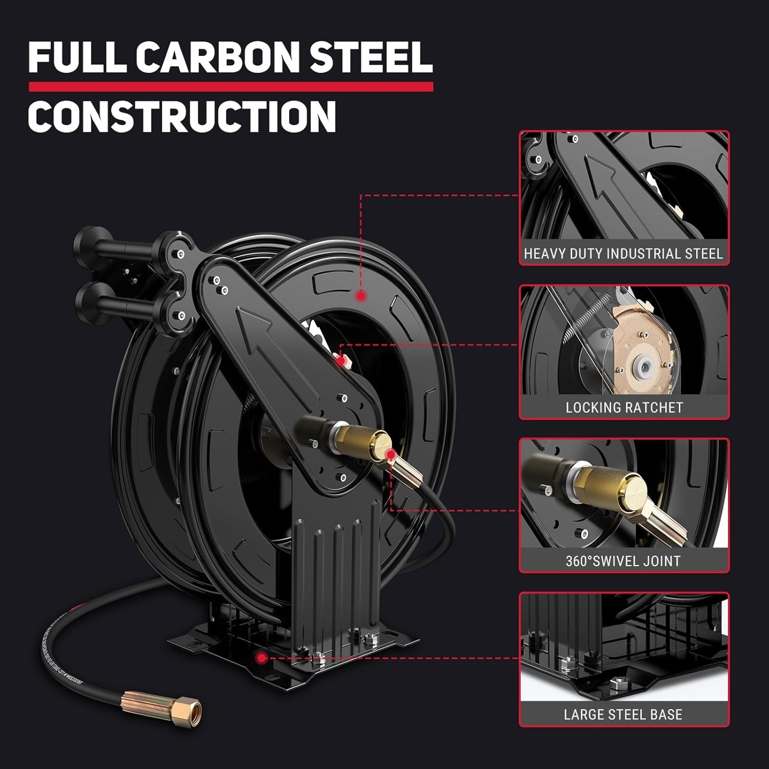 Retractable Pressure Washer Hose Reel 3/8×50 Ft 4000 PSI Steel