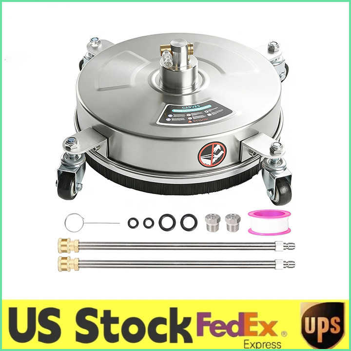 ✨18″Stainless Steel Pressure Washer Surface Cleaner W/4 Wheel forEasy Maneuverin