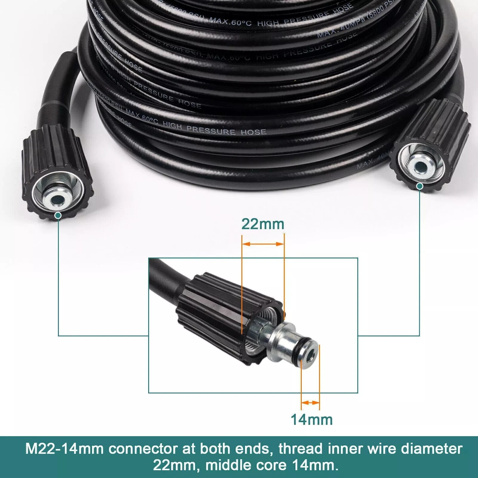 High Pressure Washer Hose 25/50/100FT 5800PSI M22 Power Washer Extension Hose