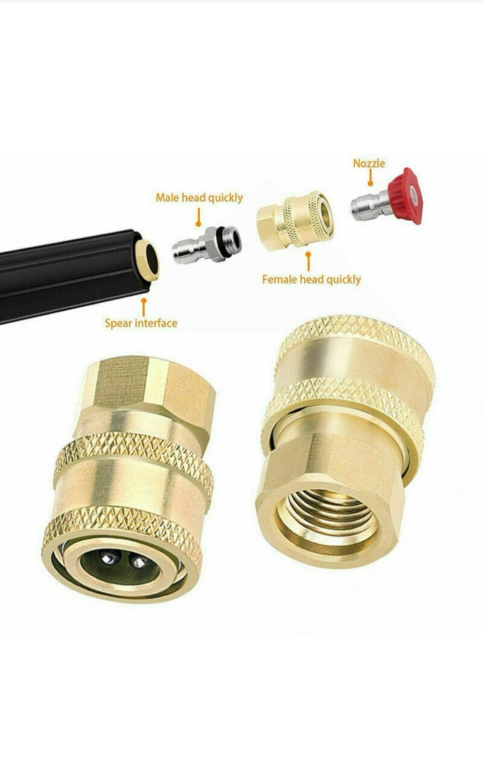 2PACK Pressure Washer Coupler Brass Fittings 1/4 Inch Quick Connect to Female