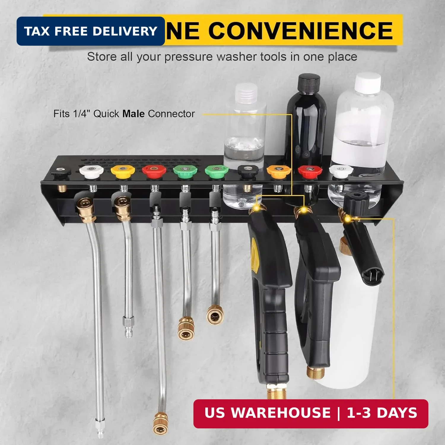 Pressure Washer Gun & Foam Cannon Holder with 1/4 Inch Quick Connector, Wall-Mou