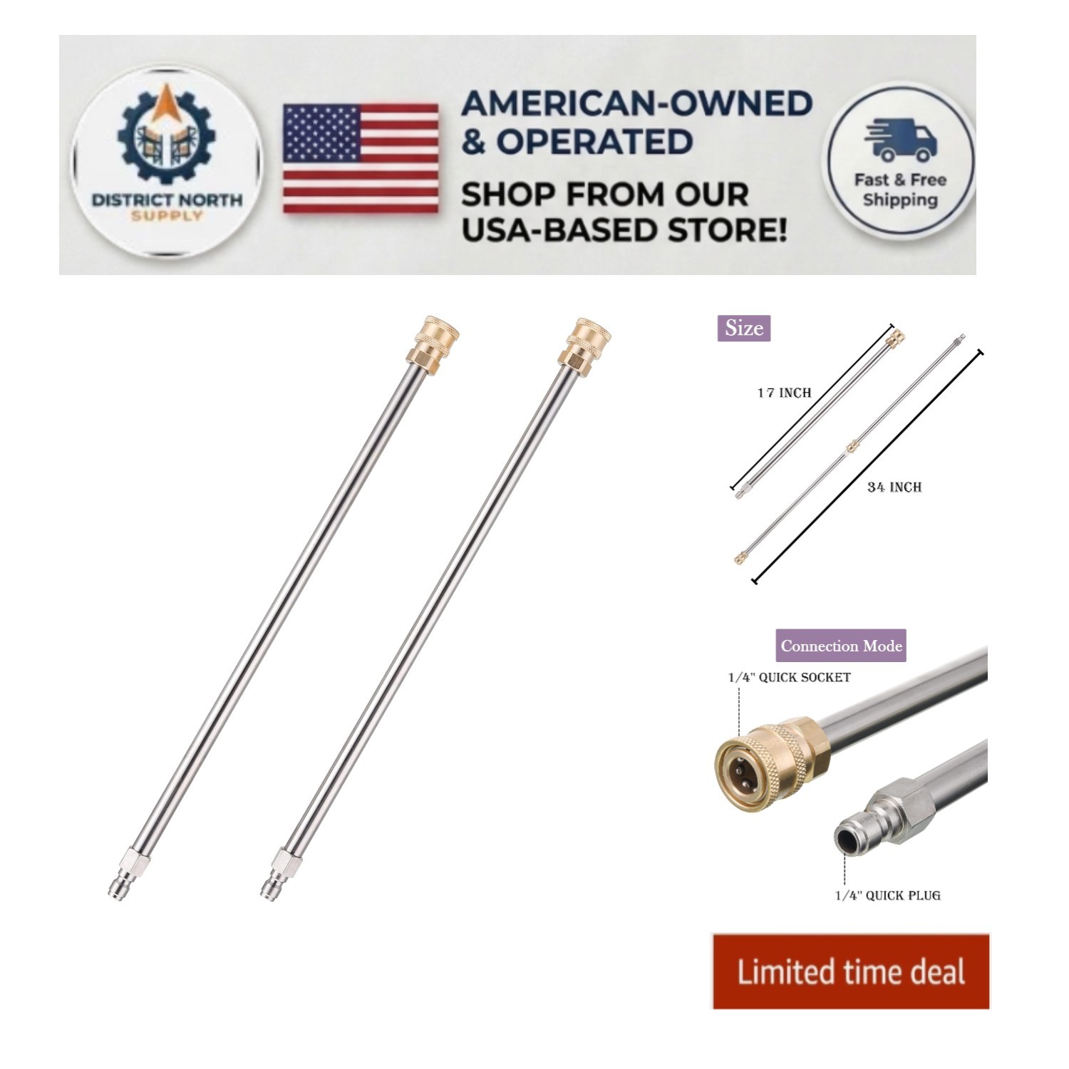 Versatile 17 Inch Extension Lance for Pressure Washers – 2 Pack, Quick Connect