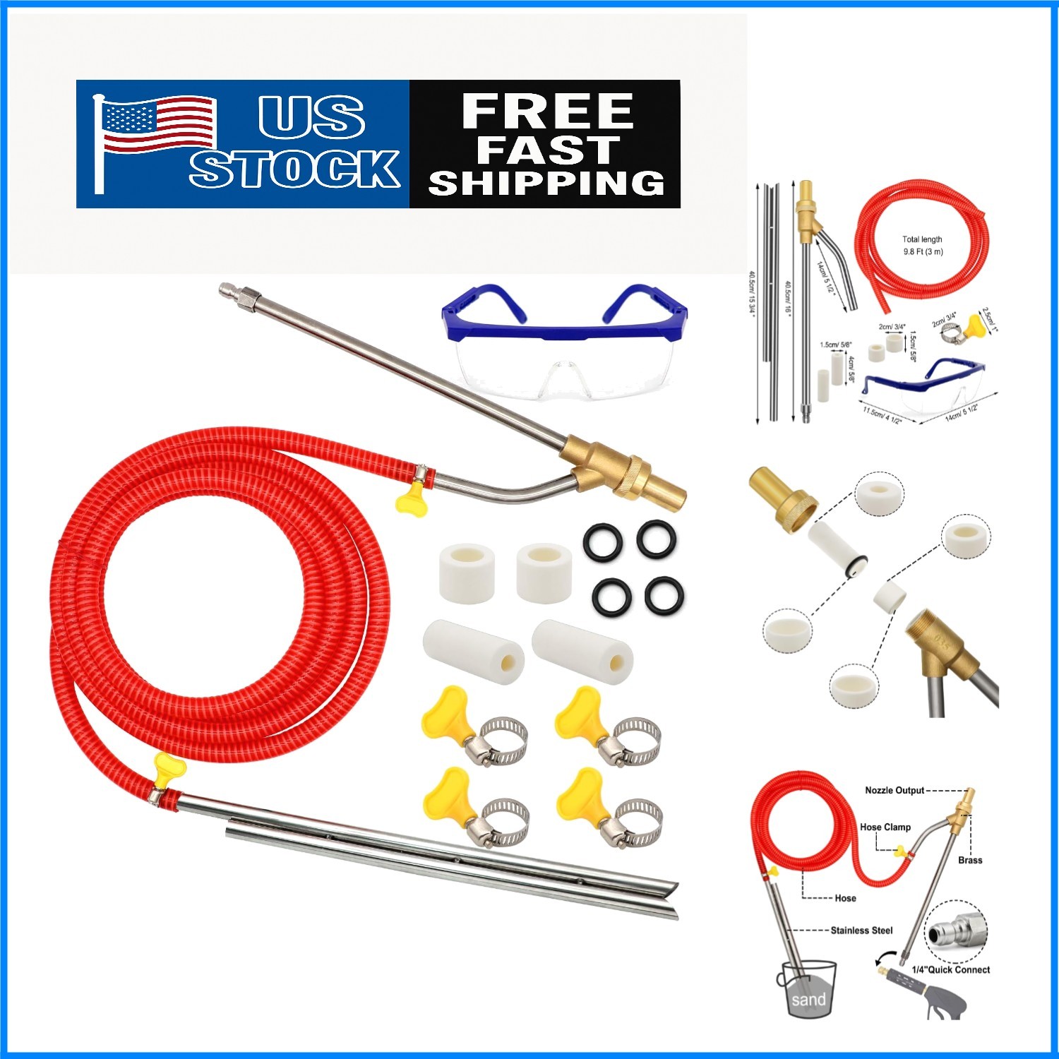 Brass 5000 PSI Sandblaster Kit with Hose, Wand & Ceramic Nozzles for Tough Jobs