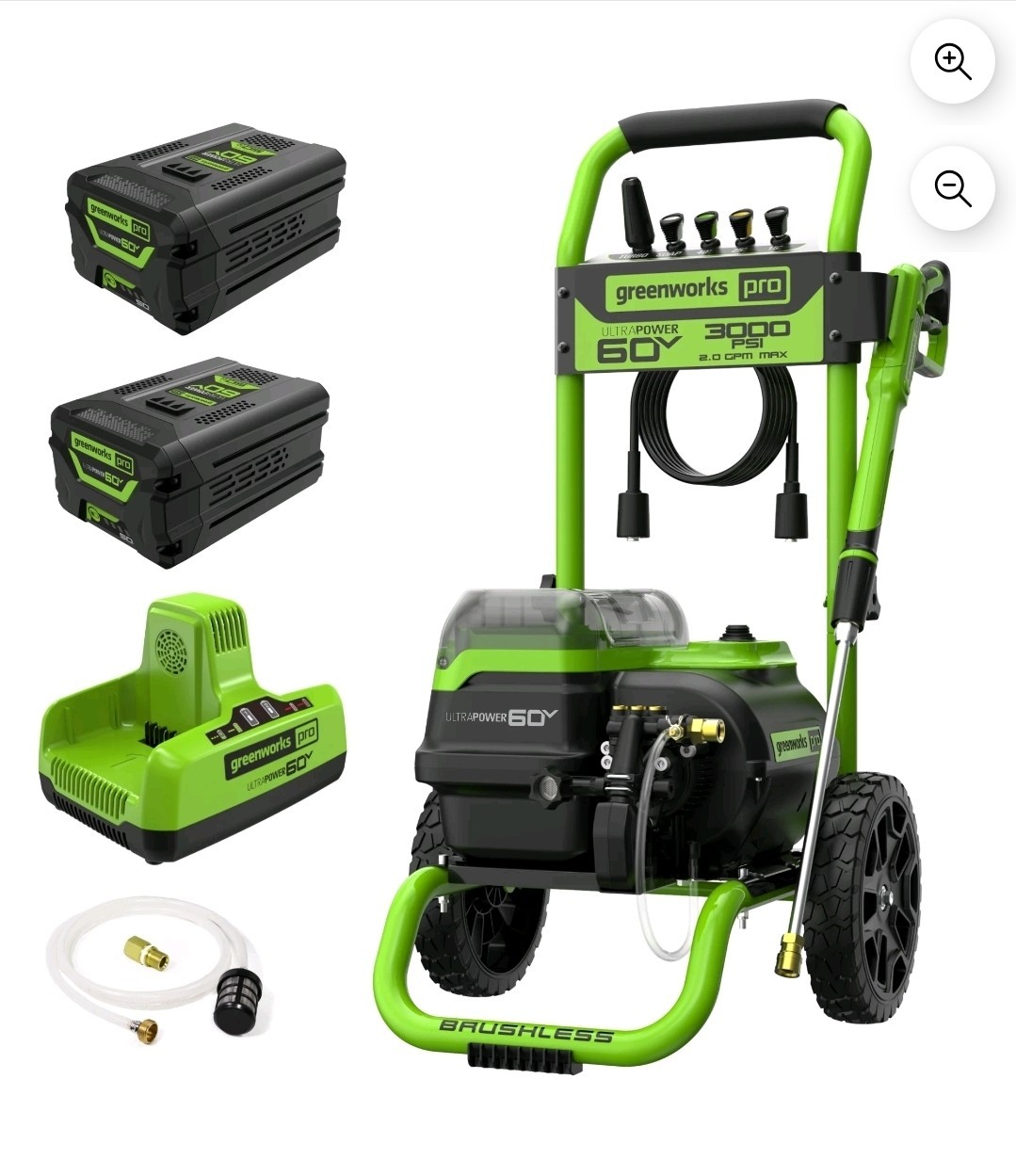 Greenworks Corded/60V 3000-PSI 2.0 GPM Electric Pressure Washer w/ 5.0Ah Batteri