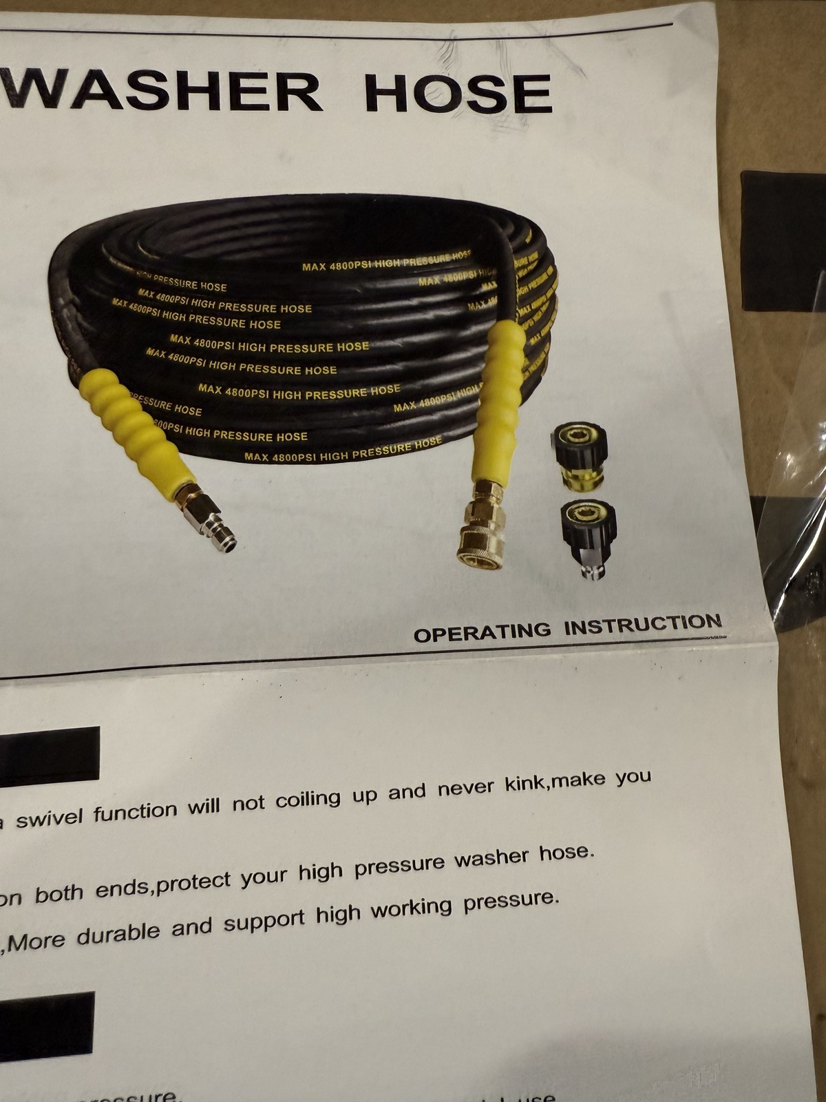 TIANTINGHEN MAX 4800 PSI PRESSURE WASHER HOSE – BLACK YELLOW
