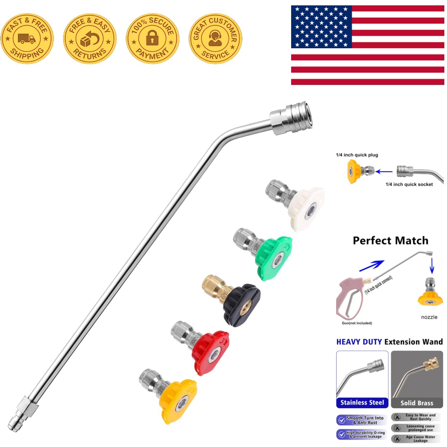 Multi-Functional 45° Curved High Pressure Wand for Ultimate Cleaning Efficiency