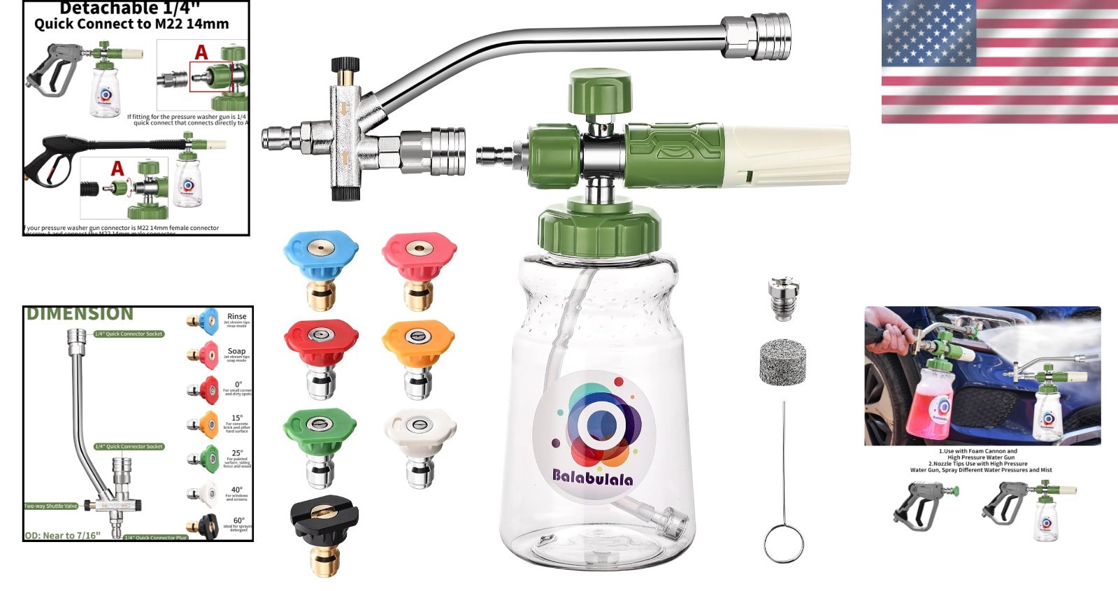 Foam Cannon with Dual Tip Attachment, Adjustable Pressure Washer Foam Blaster