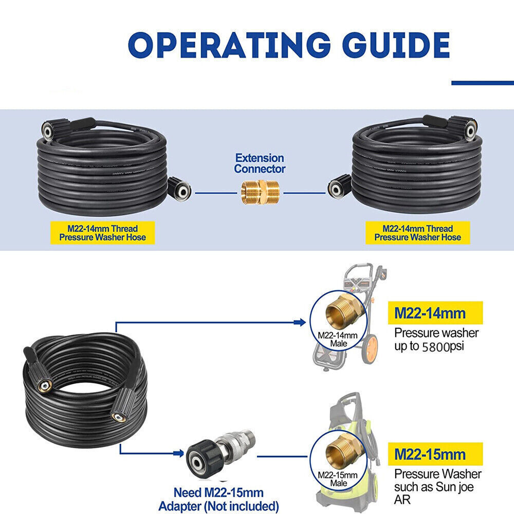 50FT 5800 PSI High Pressure Power Washer Replacement Hose 3/8″ Quick Connection