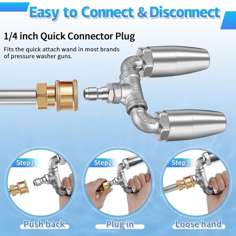 Stainless Steel Double Nozzle With 360 Degree Rotation Water Pressure Nozzle Tip