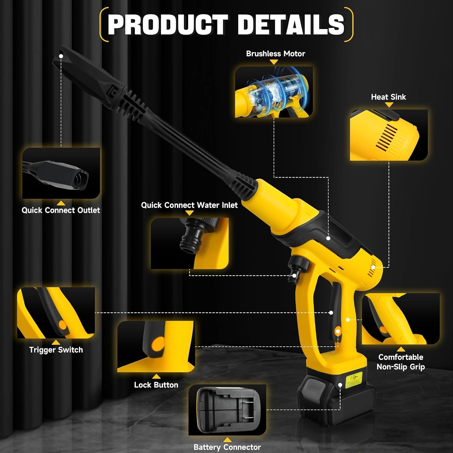 Cordless Pressure Washer Compatible with DeWalt 20V Battery, 380W Brushless