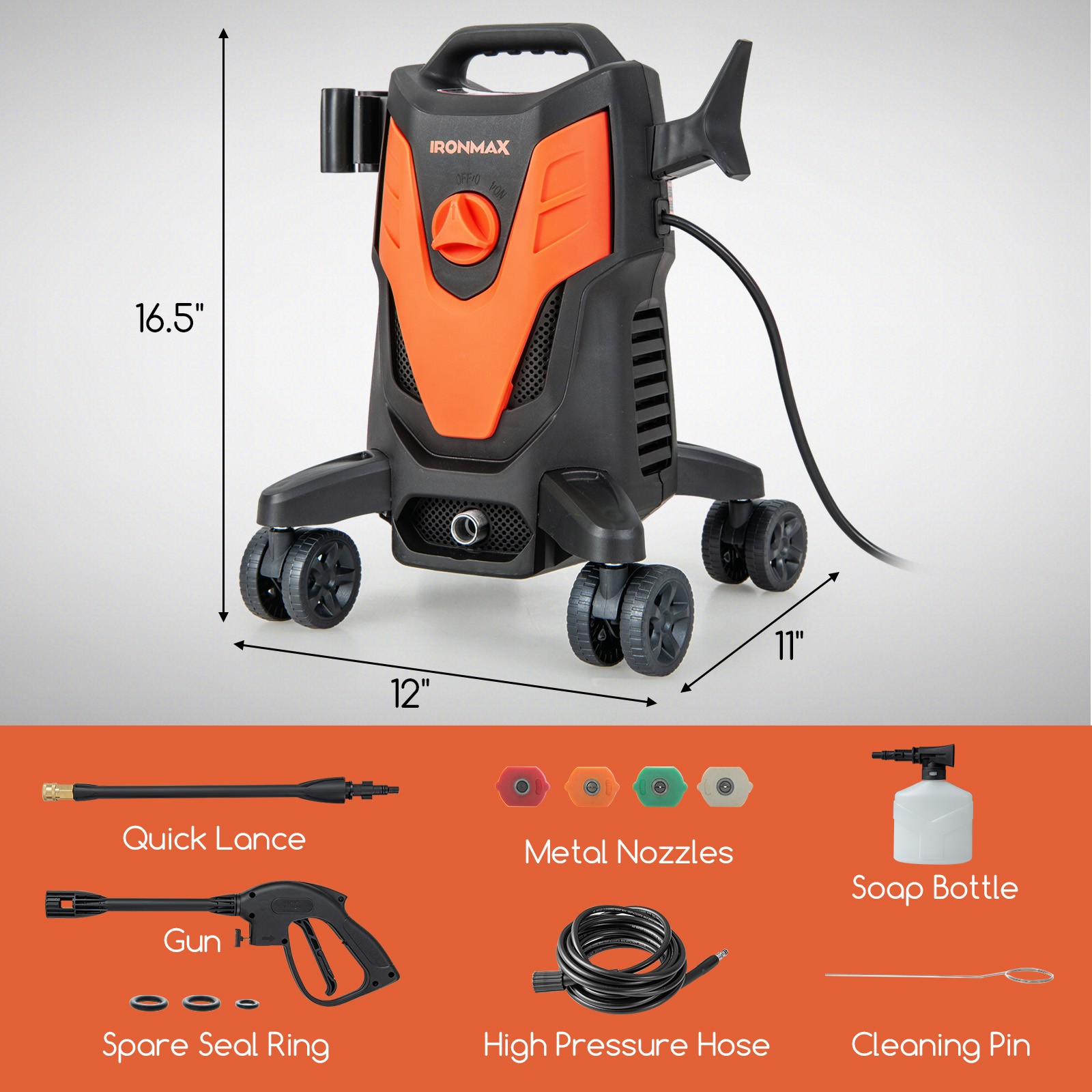 2400 PSI High Pressure Cleaner Machine Electric Pressure Washer w/4 Wheels