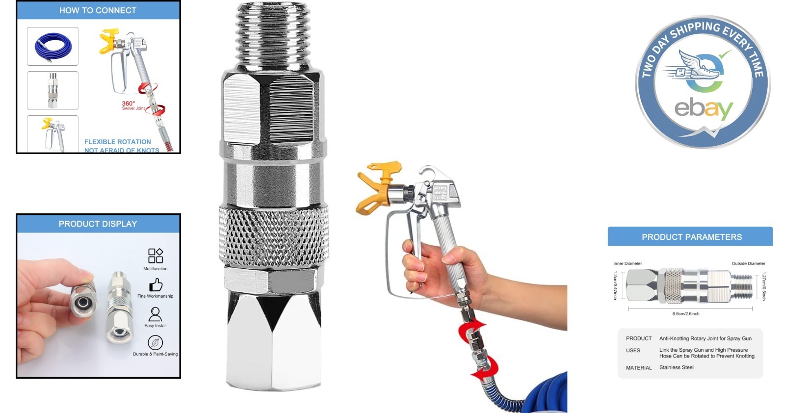 360-Degree Stainless Steel Sprayer Joint for High-Pressure Paint Guns – 1/4 inch