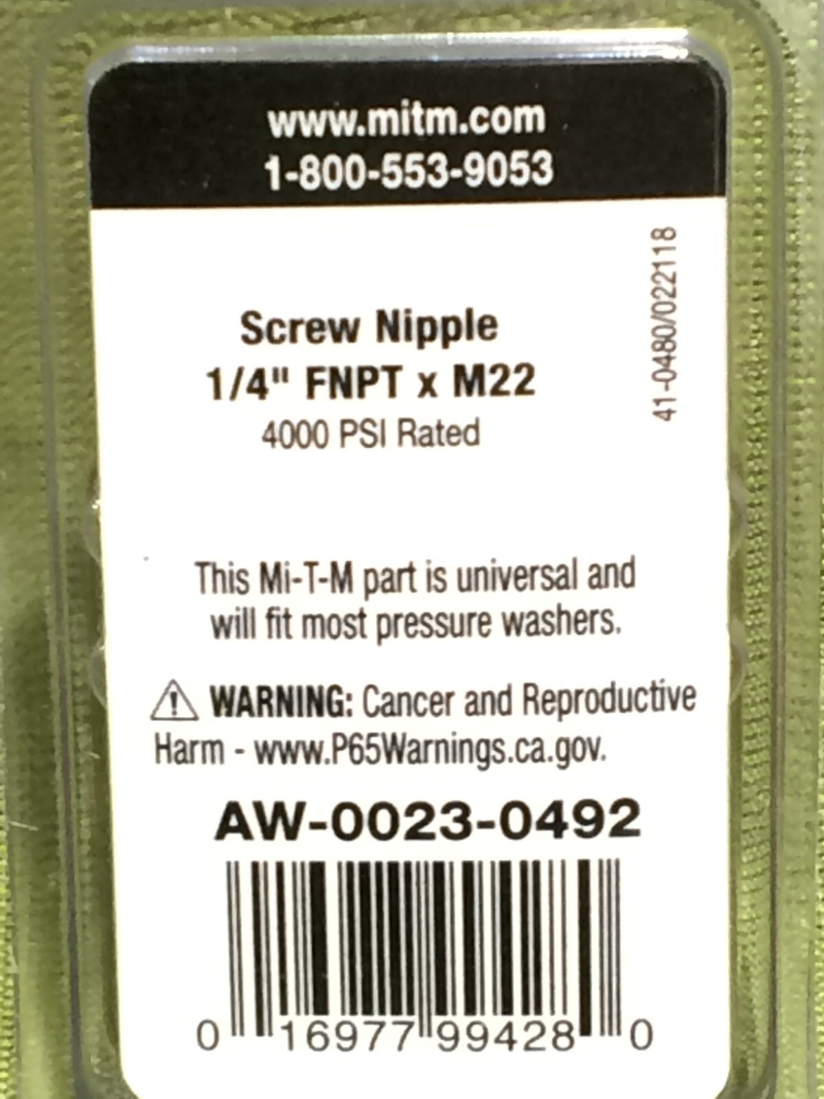 MI-T-M 1/4f X M22 Screw Nipple Pressure Washer Accessories 1/4-Inch