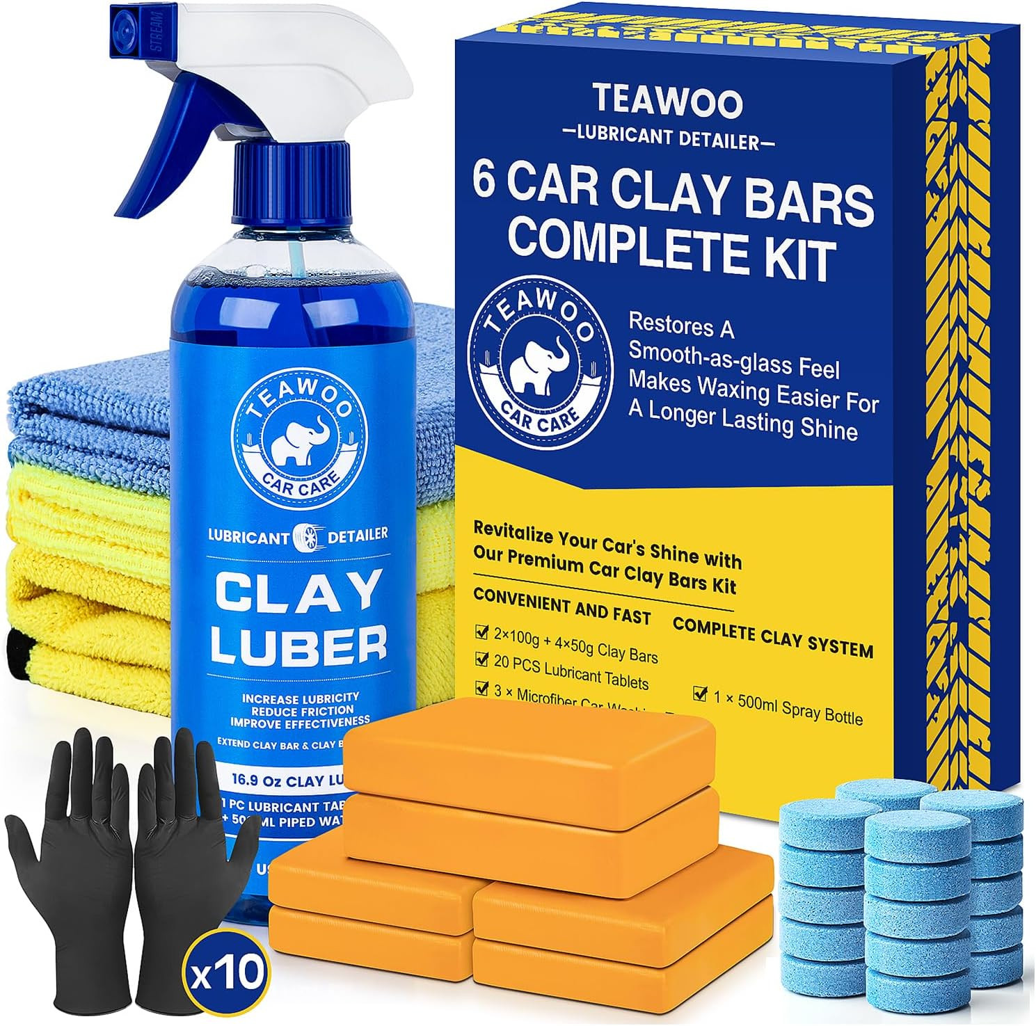 Clay Bars Kit, 6 Clay Bars & 20 PCS Lubricant Tablets, Complete Car Detailing Ki
