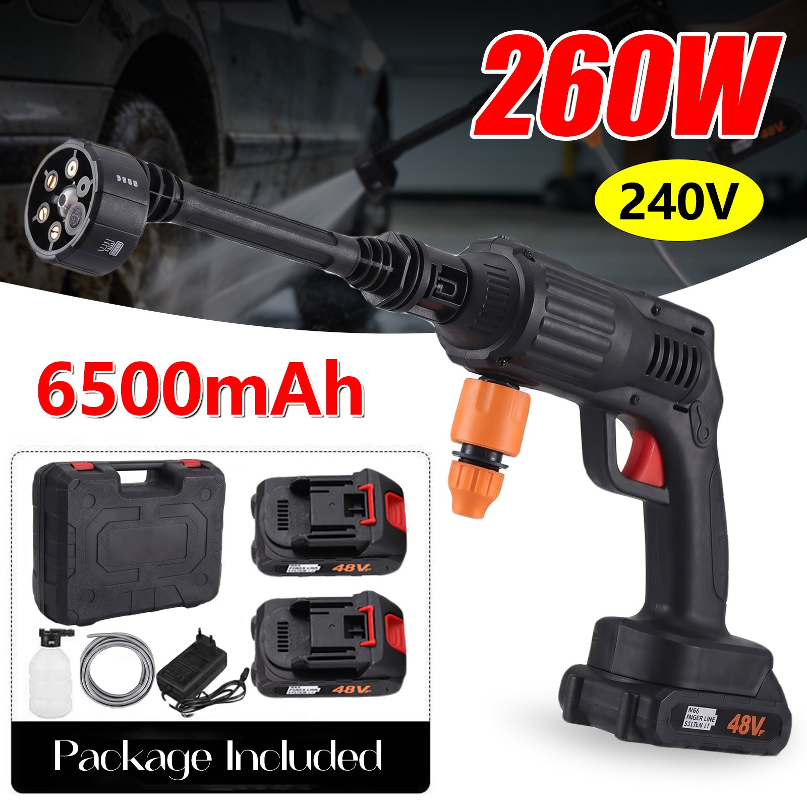 Portable Cordless Electric High Pressure Water Spray Gun Car Washer Cleaner Tool