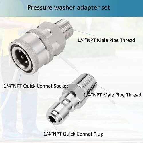 2 Sets NPT 1/4 Inch Pressure Washer Coupler Quick Connect Plug Male Female 1/4 Q
