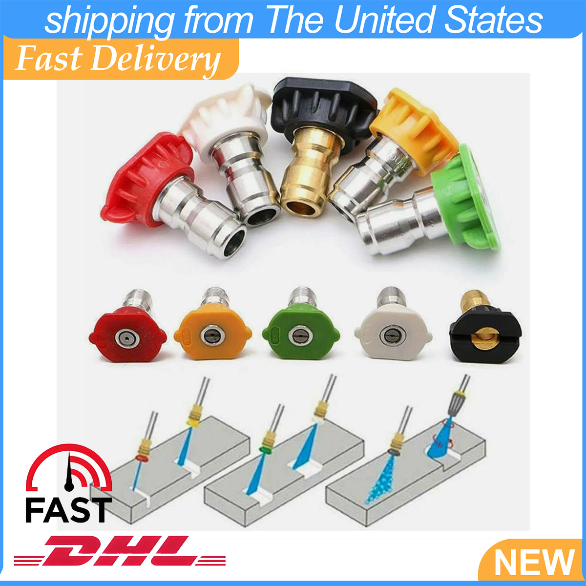 5Pcs Quick Connect 1/4″ Set Pressure Washer Spray Tips Nozzles High Power Kit