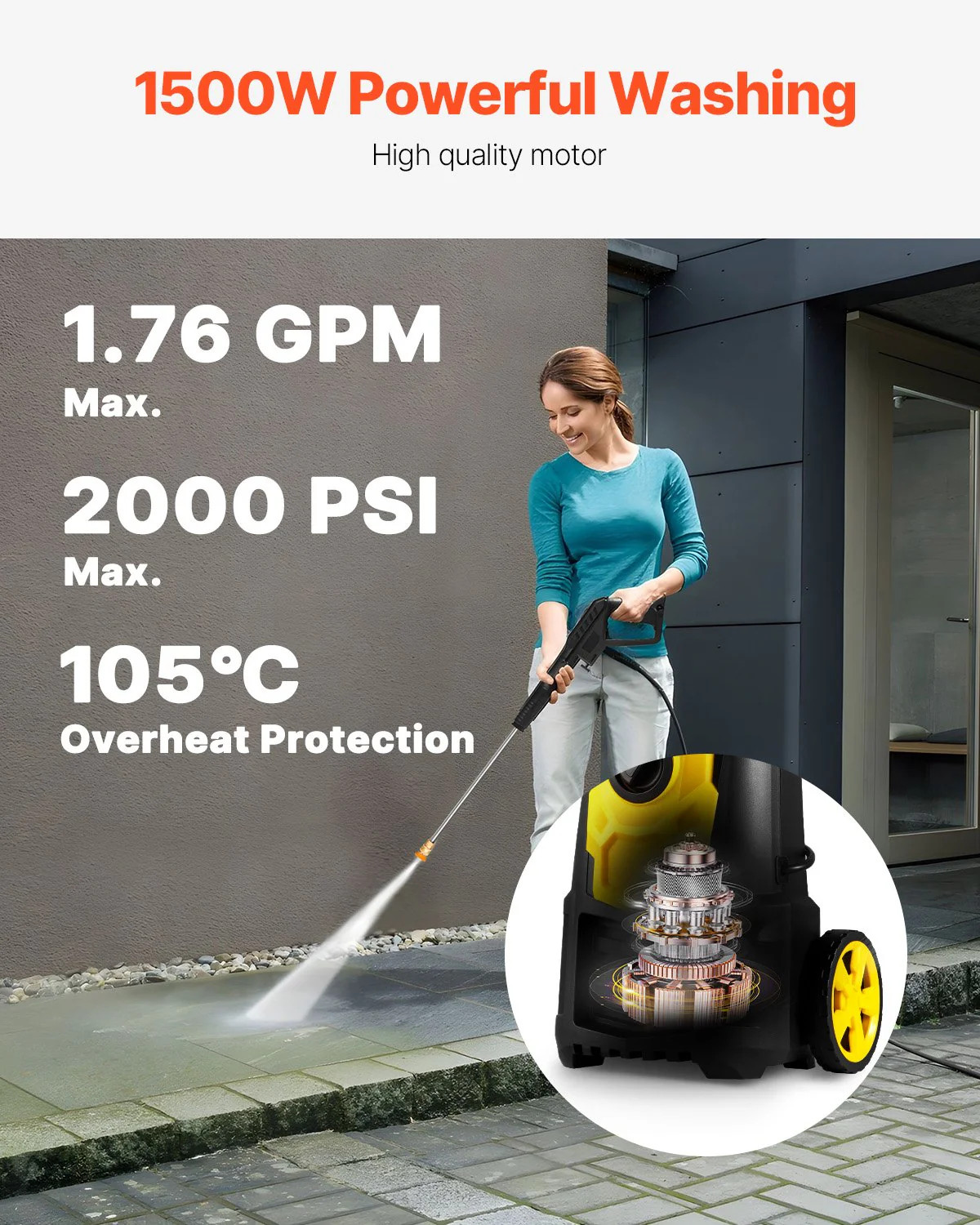 VEVOR Electric Pressure Washer 2000 PSI 1.76 GPM Power Cleaner w/ Foam Cannon