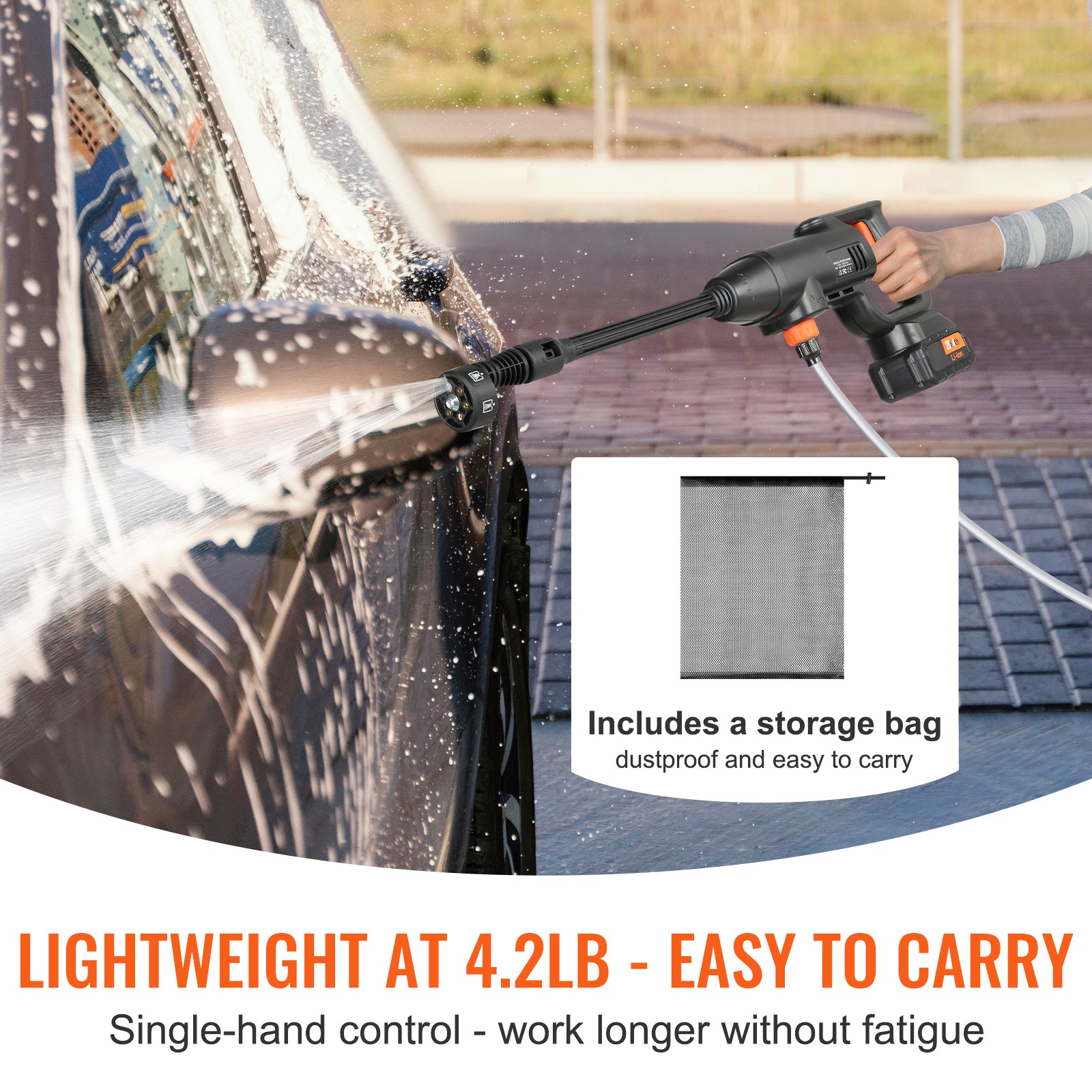 600 PSI Cordless Pressure Washer 1.5 GPM Portable Power Washer W/ 6-in-1