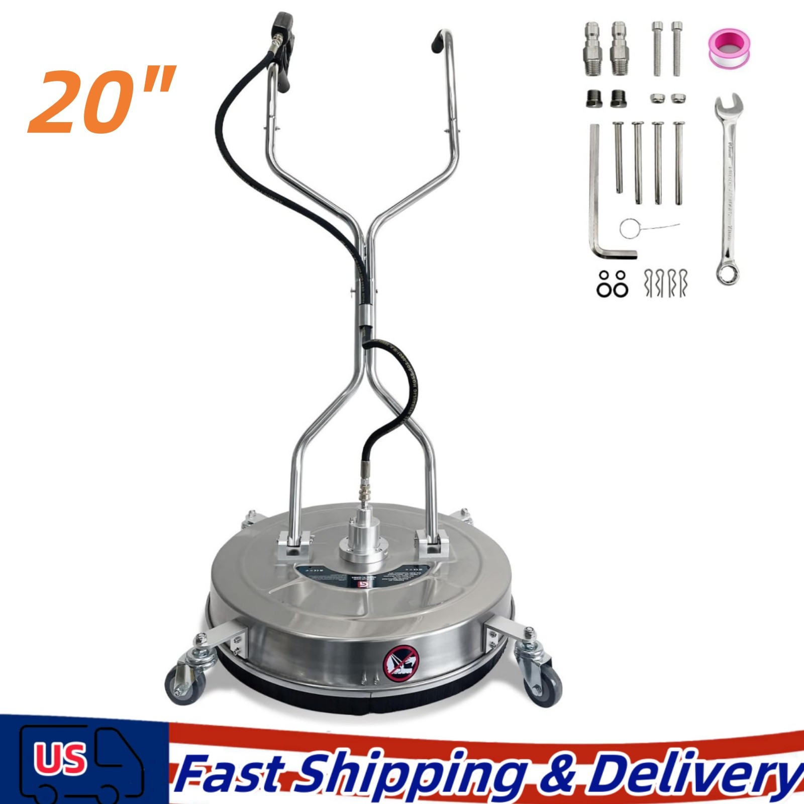 20″ Pressure Washer Surface Cleaner Max. 4600PSI w/ Dual Handles & Wheels
