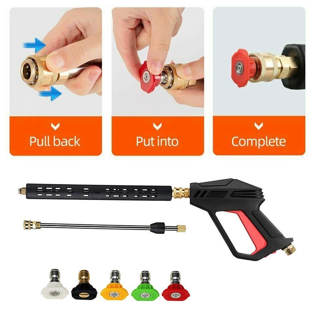 High Pressure Power Washer Spray Gun Wand Lance Nozzle Tips 50FT Hose Kit M22