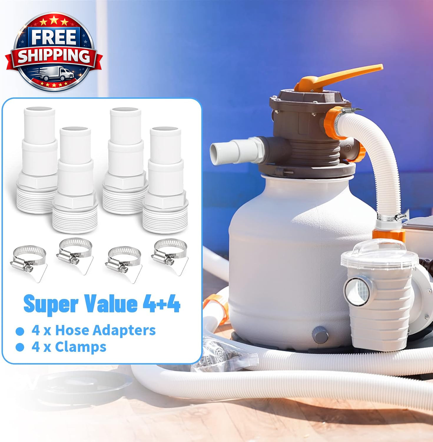 Universal 1.25″ / 1.5″ Combo Hose Adapter Pool Filter Pump Hose Adapter with Cla
