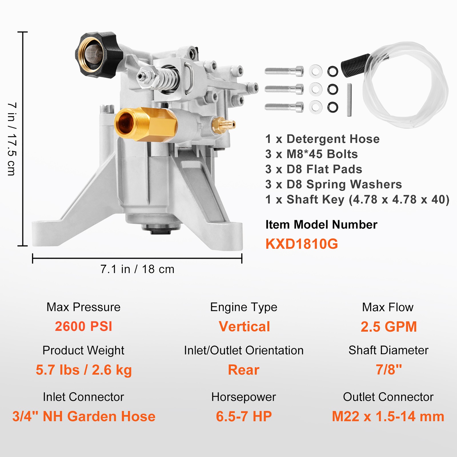 Uimoso 2600 PSI 2.5GPM Vertical Pressure Washer Pump with 7/8″ Shaft