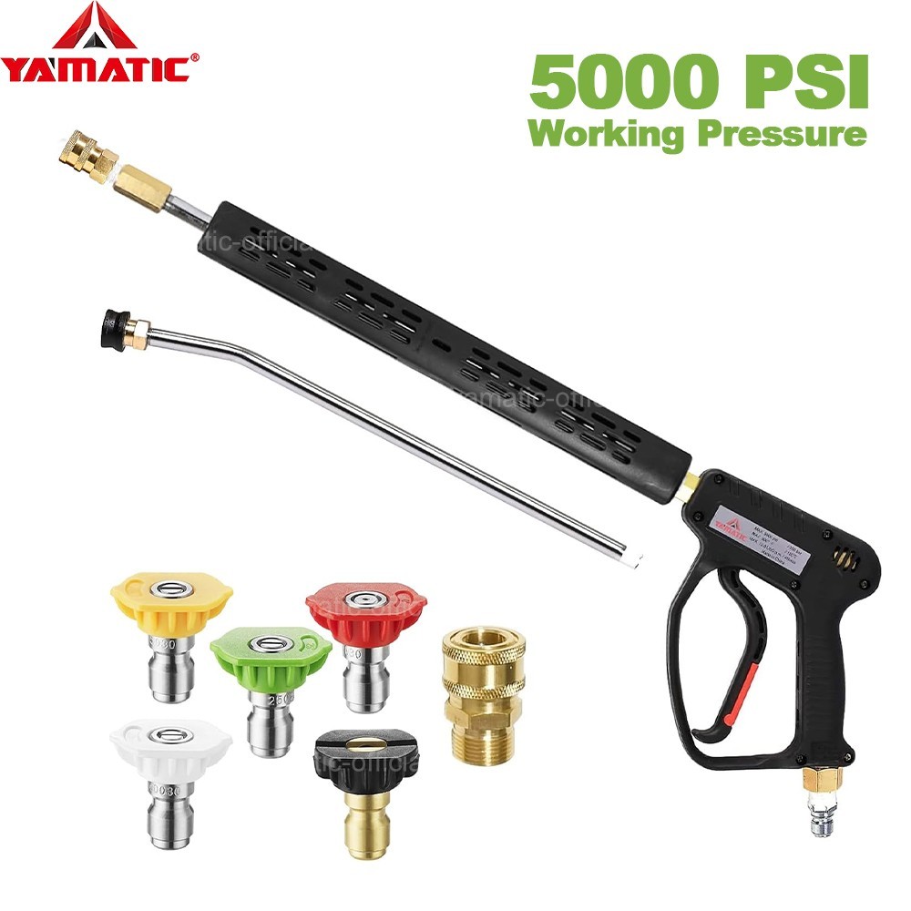 YAMATIC 5000 psi Pressure Washer Gun M22-14mm 3/8″ Swivel Plug Spray Tips