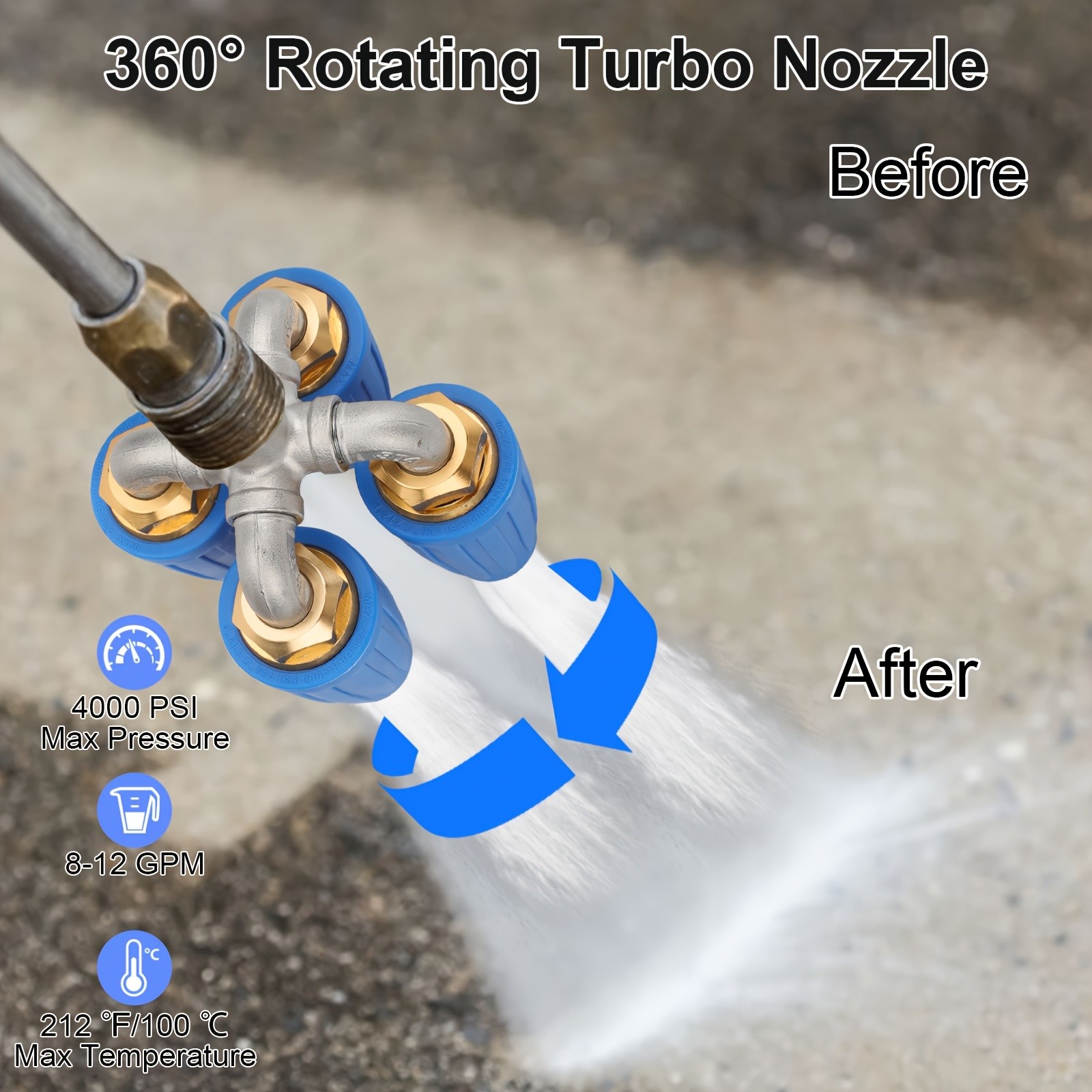 Durable Multifunc Turbo Nozzle Head 360 Rotate Quick Joint fits Cleansing Tools