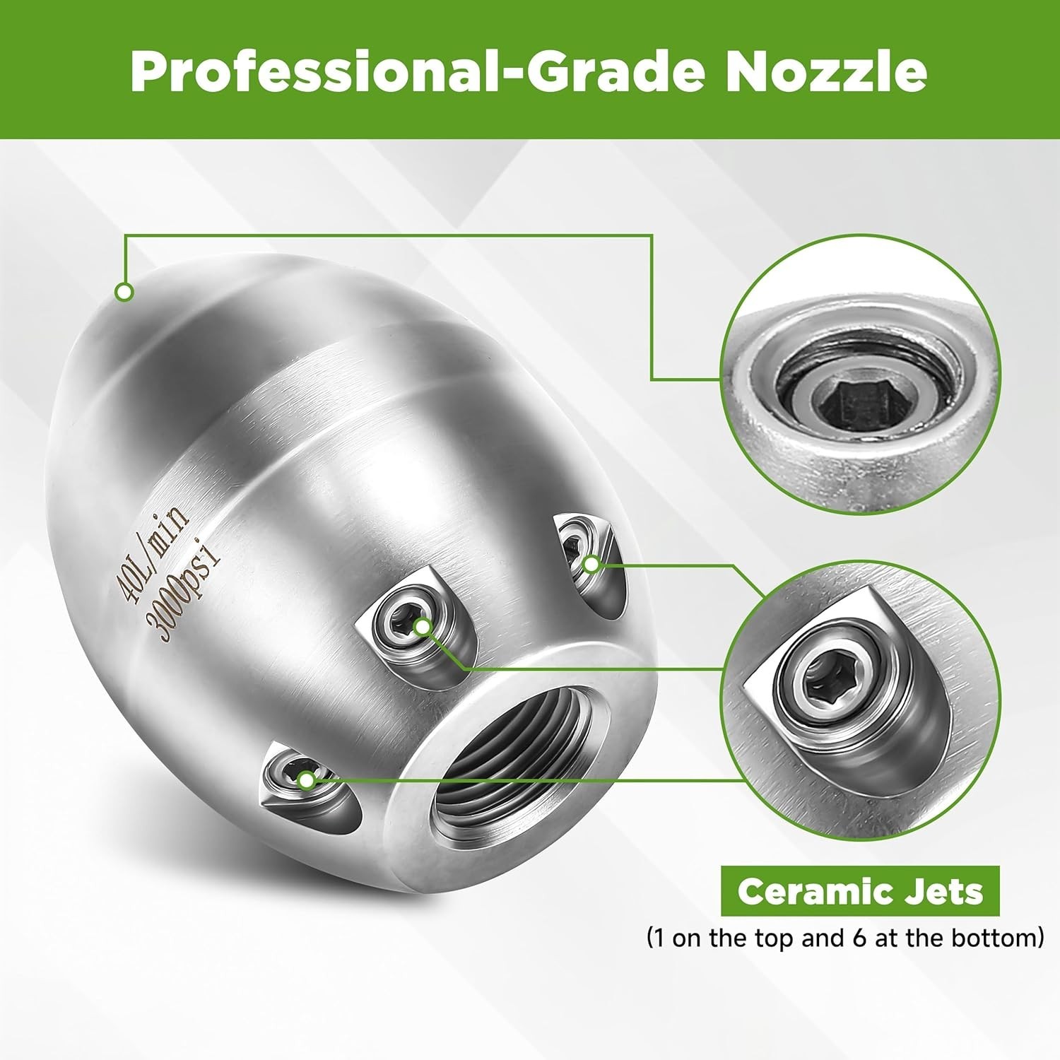 Sewer Jetter Nozzle for Pressure Washer, 3/8″ NPT Internal Thread Strong Shot…