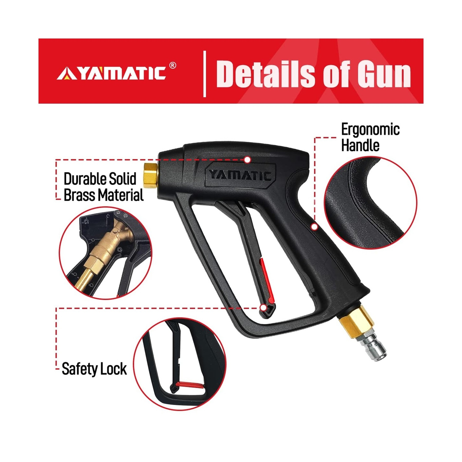YAMATIC Pressure Washer Gun with 3/8″ Swivel Quick Connector & M22-14mm Fitti…