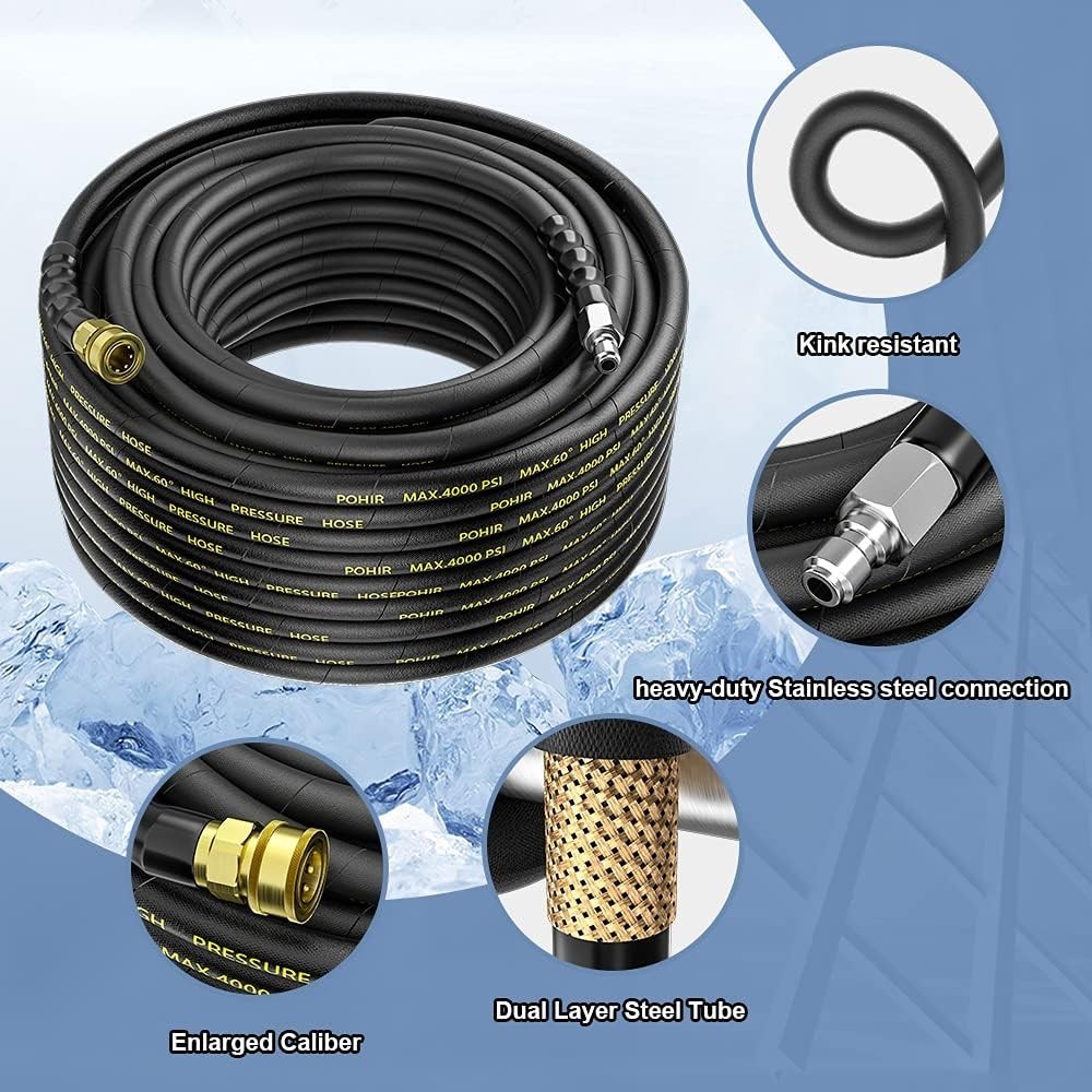 Lightweight 100FT Power Washer Hose, 3/8” Quick Connect, Compatible with M22