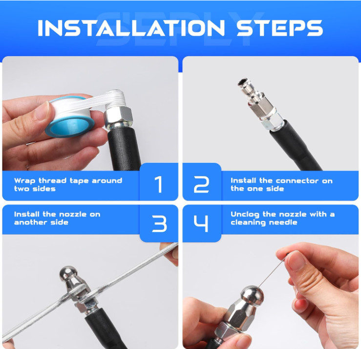 Kit limpieza tuberías 50 FT con boquillas jetter y accesorios presión