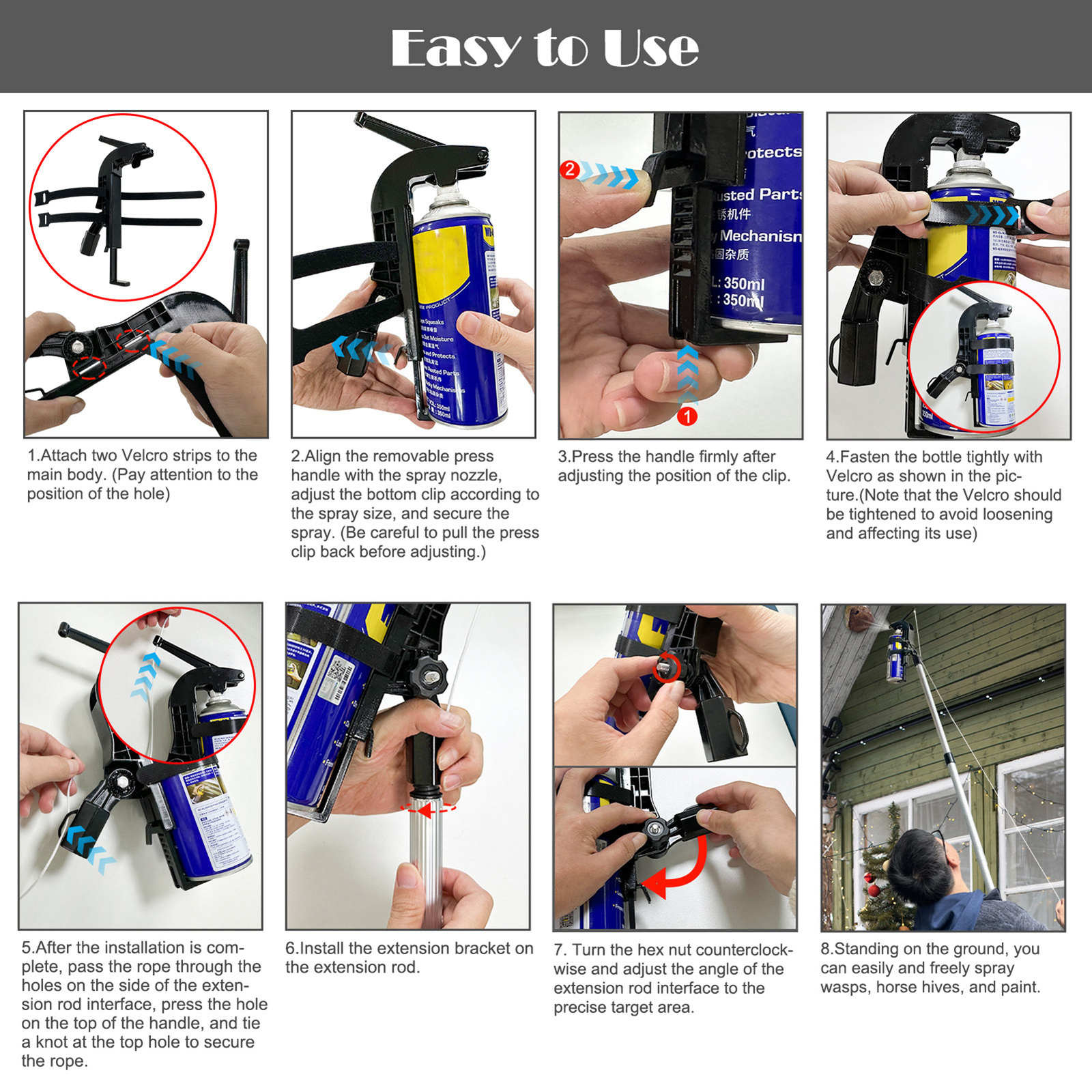 Adjustable Spray Can Extension Pole Adaptor Customizable Angles Up To 140